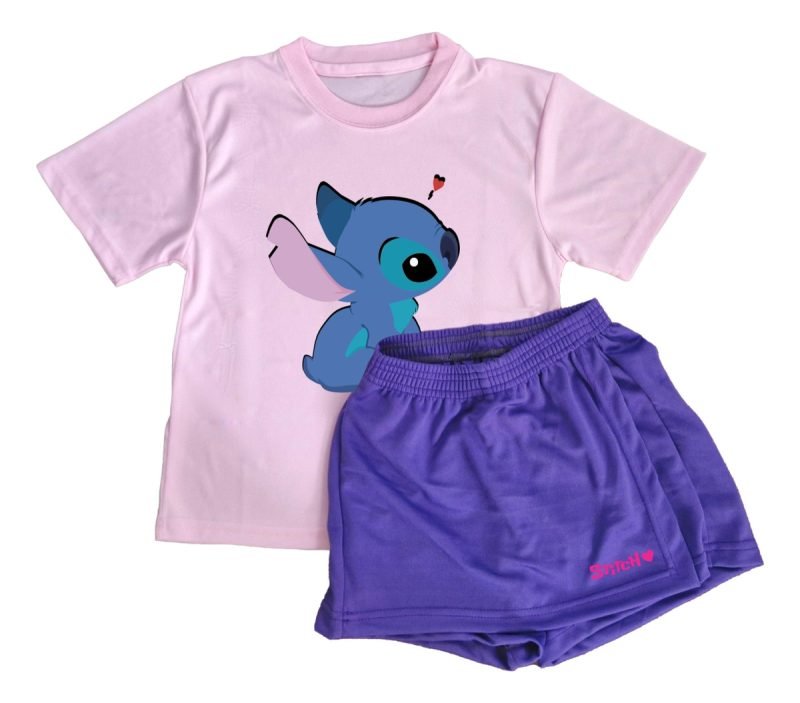 Conjunto Deportivo Verano Niña Stitch Remera + Short Pollera